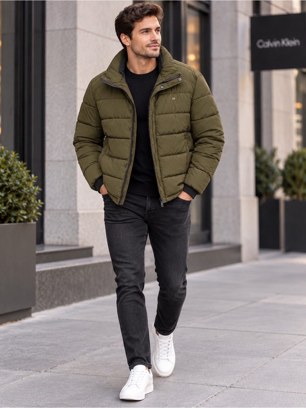 Calvin Klein Olive Green Quilted Puffer Jacket